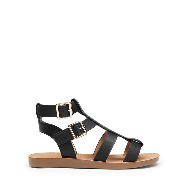 Cushioned Adjustable Gladiator Flat Sandals - BLACK - 3